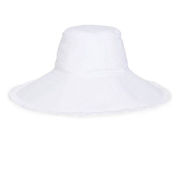 Hat Attack One Size White Packable Canvas Hat Linen Blend SPF Protection Raw Hem - Picture 2 of 6